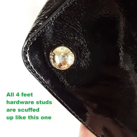 MICHAEL KORS Patent Leather + Chain Tote Bag, Shoulder Purse Handbag,shiny black - Picture 9 of 16